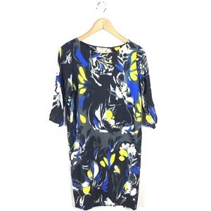 Fuzzi Jean Paul Gaultier Dress 42 Black Blue Yellow Print Tunic Shift